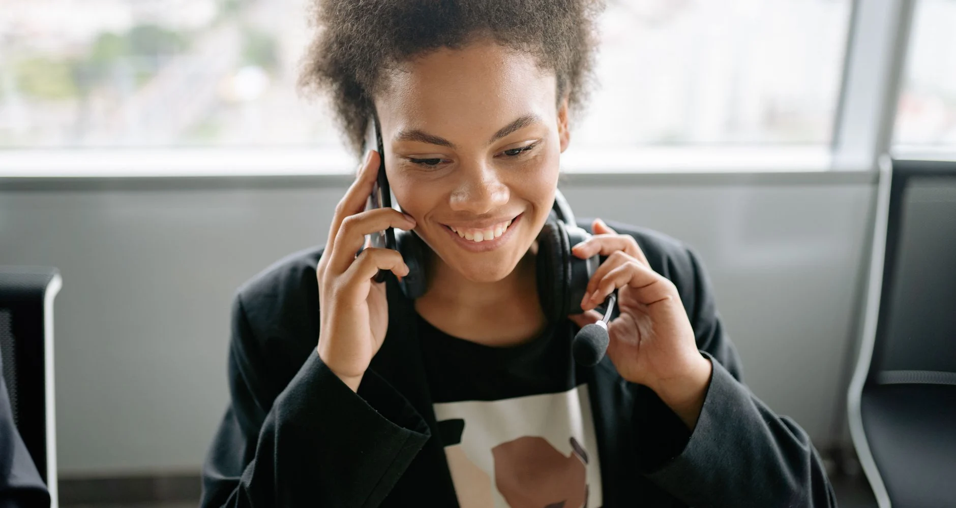 Customer service representative answering a phone call