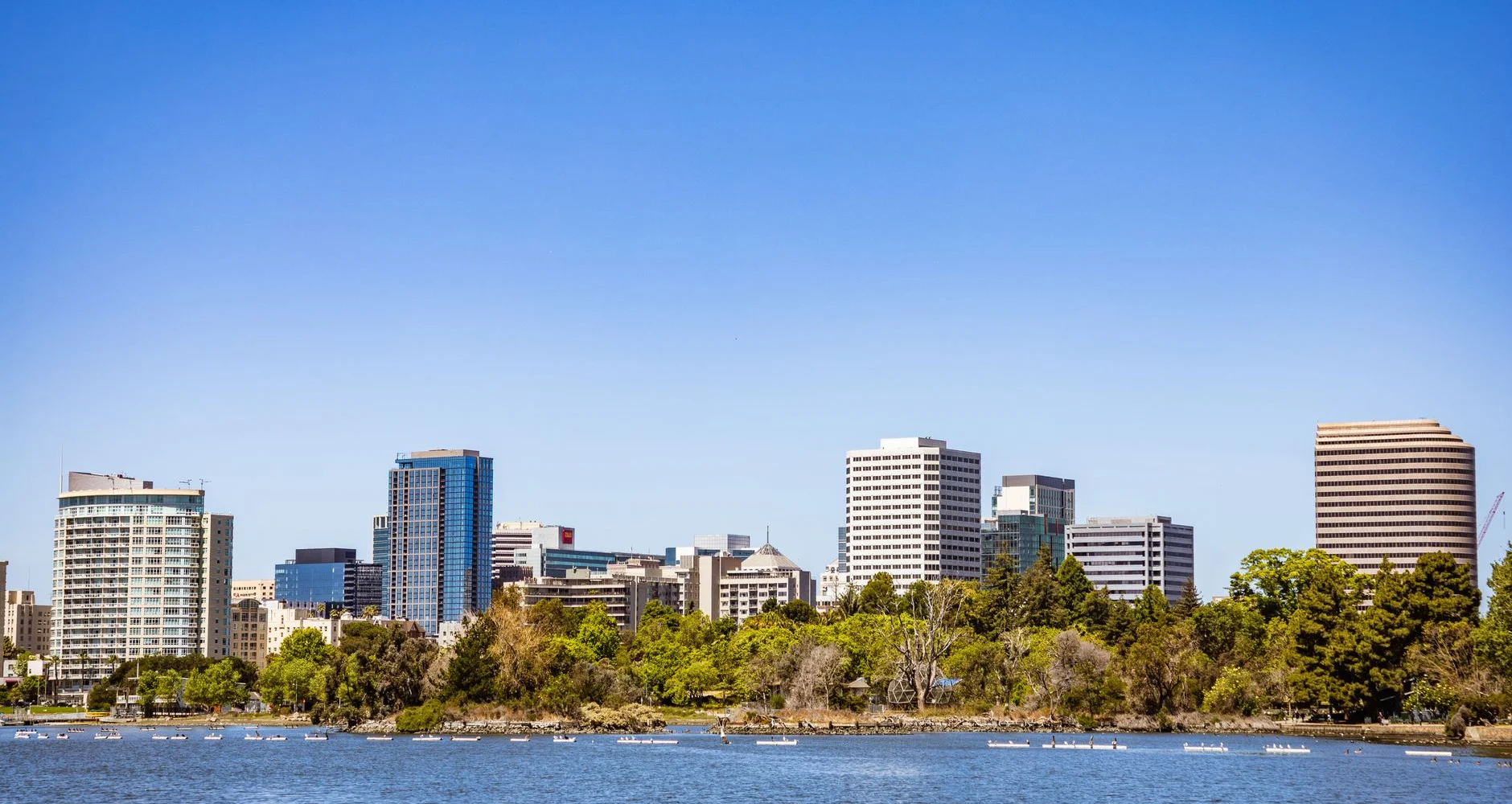 City skyline across the water on a clear day