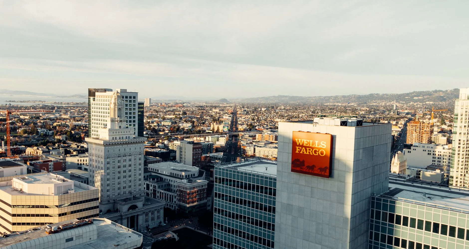 Aerial view of a downtown skyline